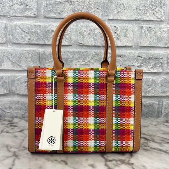 Tory Burch Blake Small Plaid Tote In Tory In Poppy Red Multi - Picture 4 of 10